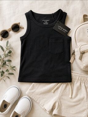 NWT Little Bipsy Pocket Tank 2T 3T Black Core Basic Minimalist Toddler Top